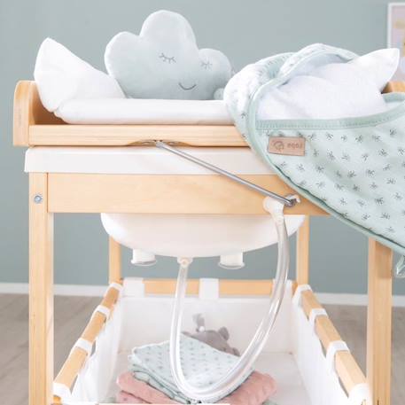 ROBA Table à Langer avec Baignoire Baby Pool en Bois Naturel + Matelas à Langer Hydrofuge et Étagères en tissu - Plan Pivotable BEIGE 2 - vertbaudet enfant 