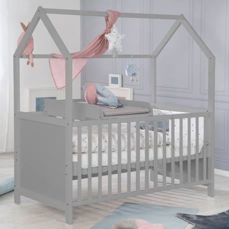 ROBA Plan à Langer à Poser sur Lit Bébé + Matelas Imperméable roba Style Gris - Facile à Monter - Bois Laqué Taupe GRIS 2 - vertbaudet enfant 