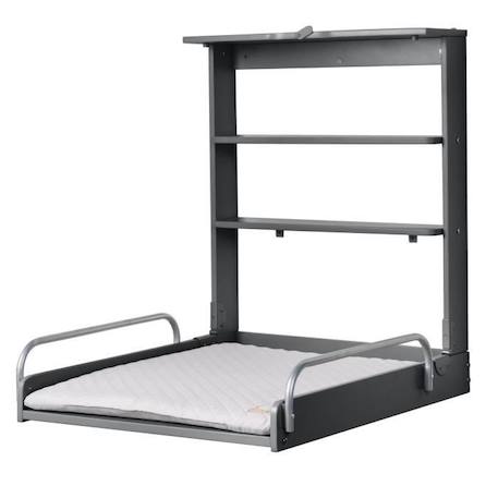 ROBA Table à Langer Murale Pliante avec Matelas à Langer Imperméable et Étagères Intégrées - Facile à Installer - Bois Anthracite GRIS 1 - vertbaudet enfant 