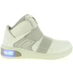 Chaussures-Chaussures fille 23-38-Baskets, tennis-Basket Geox Enfant Xled Boy - Blanc - Scratch - LED - Semelle flexible et antidérapante