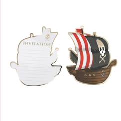 -Party Pro - 8 Cartes d'invitation bateau pirate 10 x 12 cm - Noir