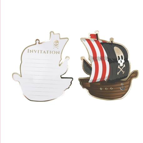 Party Pro - 8 Cartes d'invitation bateau pirate 10 x 12 cm - Noir NOIR 1 - vertbaudet enfant 