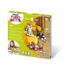 Jouet-Activités artistiques et musicales-Kit Fimo Kids Chat - STAEDTLER - Set de pâte à modeler - 4 pains assortis + outil de modelage + décor