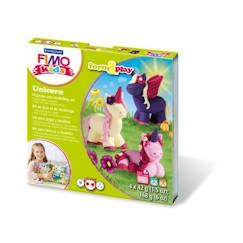 -Kit Fimo Kids Licorne - Staedtler - Form&Play - 4 pains pâte à modeler 42 g assortis + outil de modelage + décor