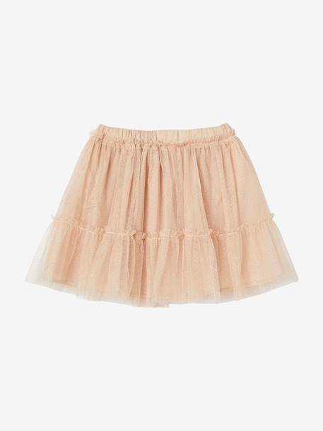 Jupon cérémonie en tulle pailleté fille beige irisé+écru+rose nude 3 - vertbaudet enfant 