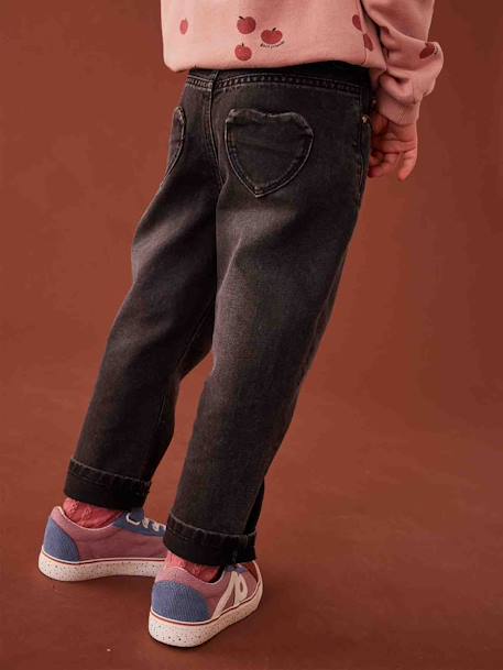 Jean Mom poches coeur au dos fille denim gris+stone 6 - vertbaudet enfant 