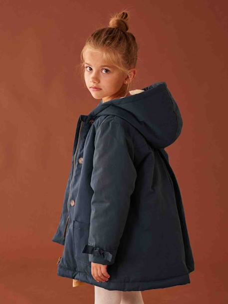 Parka à capuche chic effet peau de pêche fille bois de rose+marine 13 - vertbaudet enfant 