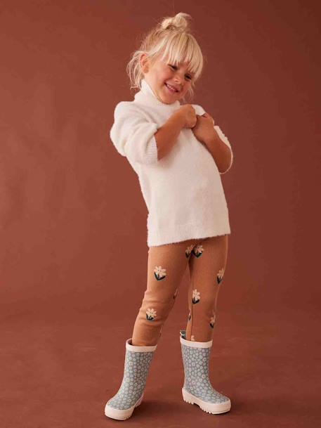 Legging imprimé en maille côtelée fille noisette+rose pâle+vert de gris 2 - vertbaudet enfant 