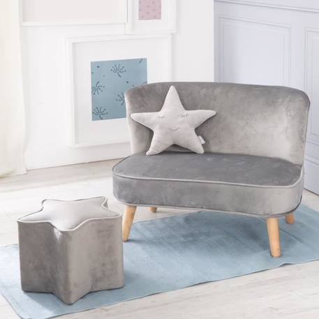 ROBA Canapé et Pouf Enfant Lil Sofa  + Coussin Décoratif Étoile - Ensemble en Velours - Gris Argenté GRIS 1 - vertbaudet enfant 