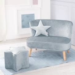 Chambre et rangement-Chambre-Chaise, tabouret, fauteuil-ROBA Canapé et Pouf Enfant Lil Sofa  + Coussin Décoratif Étoile - Ensemble en Velours - Bleu clair