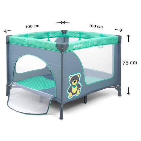 Parc bébé - MILLY MALLY - Fun Mint Bear - Maille transparente - Matelas moelleux - Bleu BLEU 2 - vertbaudet enfant 