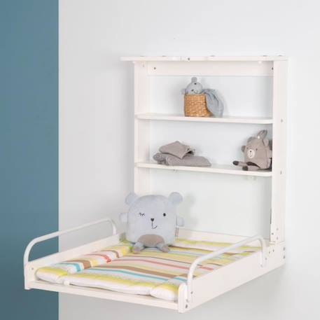 ROBA Table à Langer Murale Pliante avec Matelas à Langer et Étagères Intégrées - Facile à Installer - Bois Blanc BLANC 3 - vertbaudet enfant 