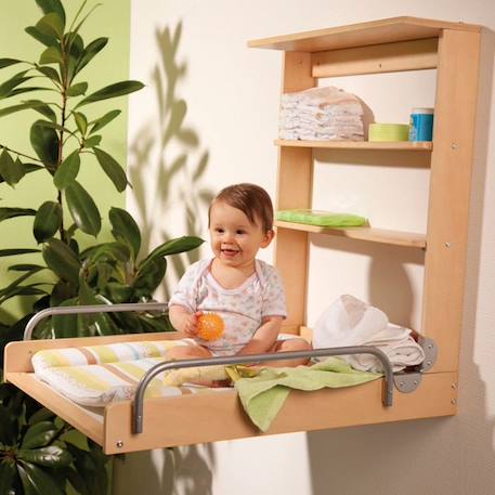 ROBA Table à Langer Murale Pliante avec Matelas à Langer et Étagères Intégrées - Facile à Installer - Bois Naturel MARRON 4 - vertbaudet enfant 