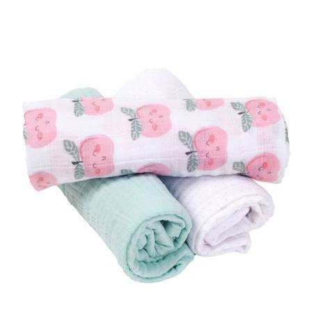 Lot de 3 langes en coton bio* Pomme d'Amour ROSE 1 - vertbaudet enfant 