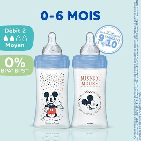 Lot de 3 Biberons DODIE Anti-Colique Initiation+ - Mickey - 270ml - 0-6 Mois - Tétine Ronde - Débit 2 BLEU 2 - vertbaudet enfant 