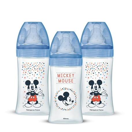 Lot de 3 Biberons DODIE Anti-Colique Initiation+ - Mickey - 270ml - 0-6 Mois - Tétine Ronde - Débit 2 BLEU 1 - vertbaudet enfant 