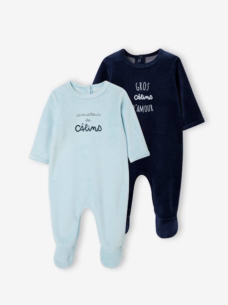 Lot de 2 dors-bien bébé en velours BASICS bleu nuit 1 - vertbaudet enfant 