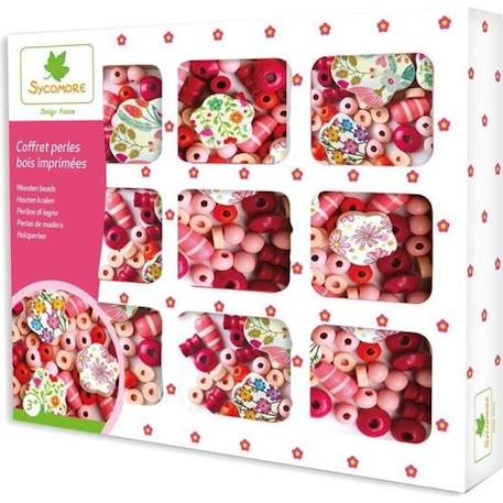 Sycomore - Coffret perles en bois motif fleurs ROSE 1 - vertbaudet enfant 