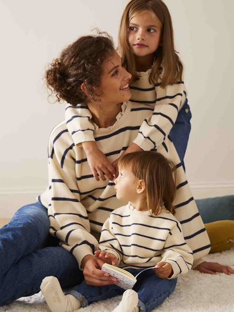 Pull marinière bi-matière collection capsule maman - fille - bébé écru 2 - vertbaudet enfant 