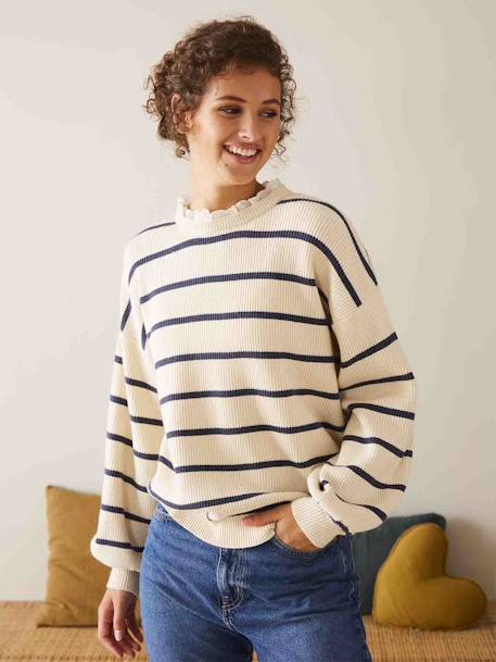 Pull marinière bi-matière collection capsule maman - fille - bébé écru 3 - vertbaudet enfant 