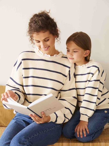 Pull marinière bi-matière collection capsule maman - fille - bébé écru 9 - vertbaudet enfant 