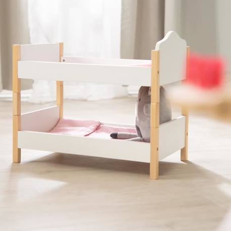 ROBA Lit Superposé de Poupée Scarlett en Bois + 2 Oreillers et 2 Couettes Roses - Lit Double de Poupée - Blanc / Naturel BLANC 3 - vertbaudet enfant 