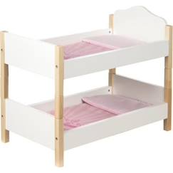 ROBA Lit Superposé de Poupée Scarlett en Bois + 2 Oreillers et 2 Couettes Roses - Lit Double de Poupée - Blanc / Naturel  - vertbaudet enfant