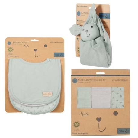 ROBA Coffret Bébé Lil Planet - 7 PCS - 3 Bavoirs + 1 Doudou + 3 Langes - Cadeau de Naissance - Vert Givré / Gris VERT 3 - vertbaudet enfant 