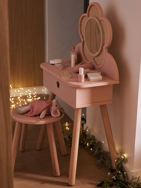 Coiffeuse cannage + accessoires en bois FSC® blanc+rose 13 - vertbaudet enfant 