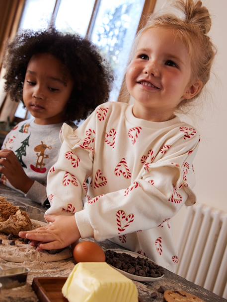 Fille-Sweat de Noël coeurs pailletés sucre d'orge fille manches volantées