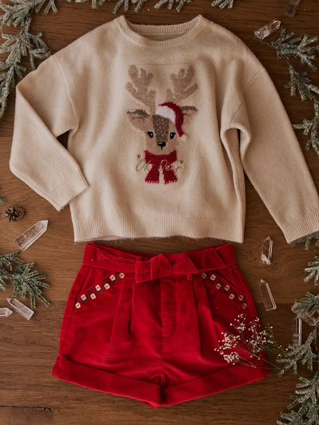 Coffret de Noël pull jacquard motif animal + accessoire fille écru+rose poudré 2 - vertbaudet enfant 