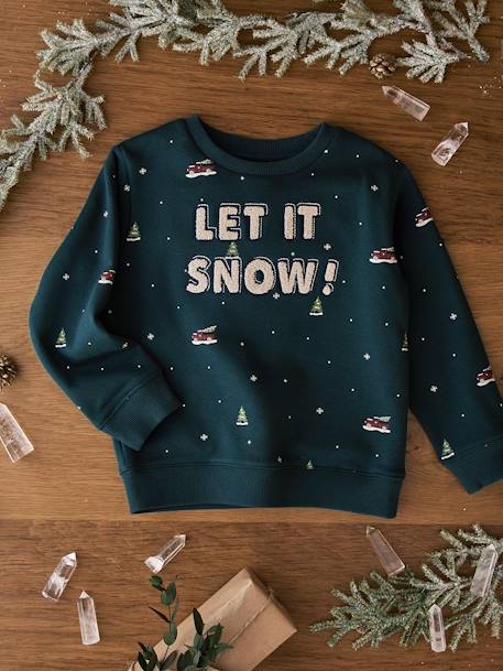 Sweat motifs de Noël message en bouclettes garçon vert 4 - vertbaudet enfant 