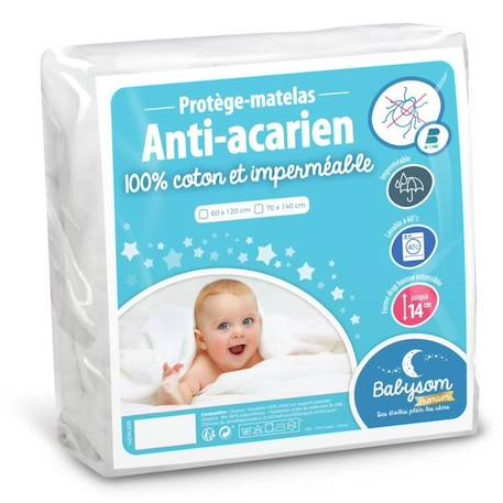 Babysom - Protège Matelas Bébé Anti-acarien - 70x140 cm | Alèse imperméable Souple et Silencieuse | Bouclette 100% Coton | Oeko-Tex® BLANC 1 - vertbaudet enfant 