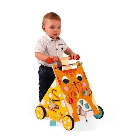 Chariot Multi-Activités Chat en bois JANOD - Dès 12 mois - 8 activités ludiques - Evolutif JAUNE 4 - vertbaudet enfant 