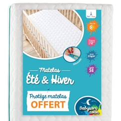 -Babysom - Matelas Bébé Climatisé - 60x120 cm | OFFERT : 1 Protège Matelas Imperméable | 1 Face Été Fraîche et 1 Face Hiver Ouatinée