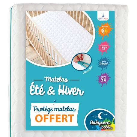 Babysom - Matelas Bébé Climatisé - 70x140 cm | OFFERT : 1 Protège Matelas Imperméable | 1 Face Été Fraîche et 1 Face Hiver Ouatinée BLANC 1 - vertbaudet enfant 