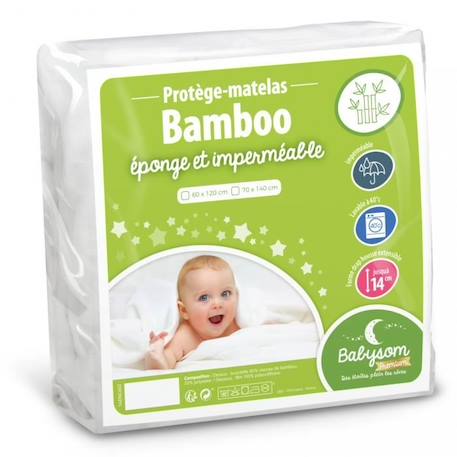 Protège Matelas Bébé Bamboo - BABYSOM - 70x140 cm - Bouclette Éponge - Imperméable - Oeko-Tex® BLANC 1 - vertbaudet enfant 