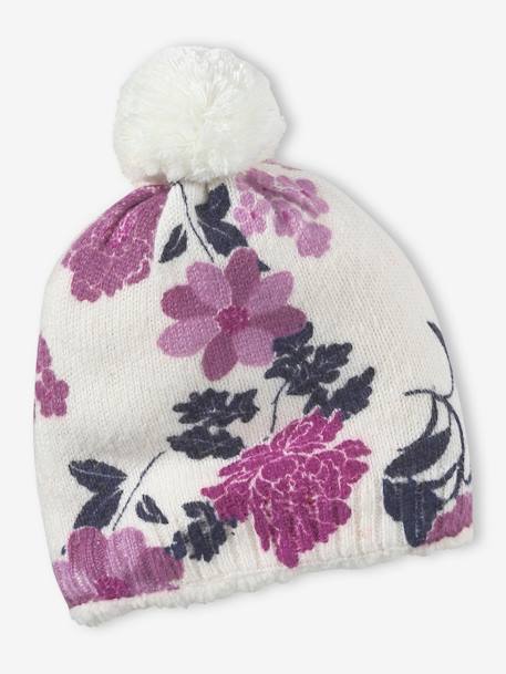 Bonnet fille en maille fine imprimé fleurs rose imprimé 1 - vertbaudet enfant 