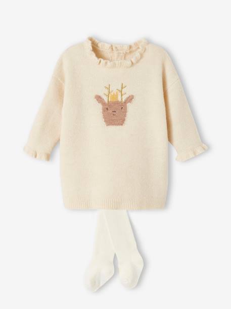 Bébé-Ensemble de Noël bébé robe en tricot motif renne + collant