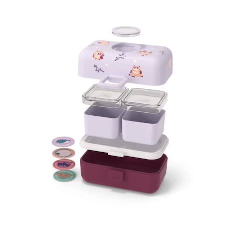 Lunch Box Enfant - Boîte Repas et/ou Goûter 3 Compartiments - Idéal Ecole/Parc - Sans BPA - MB Tresor mauve Owly - MONBENTO BLANC 4 - vertbaudet enfant 