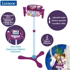 Jouet-Jeux éducatifs-Microphone La Reine des Neiges 2 sur pied ajustable lumineux avec enceinte, 2 micros et effets vocaux - LEXIBOOK