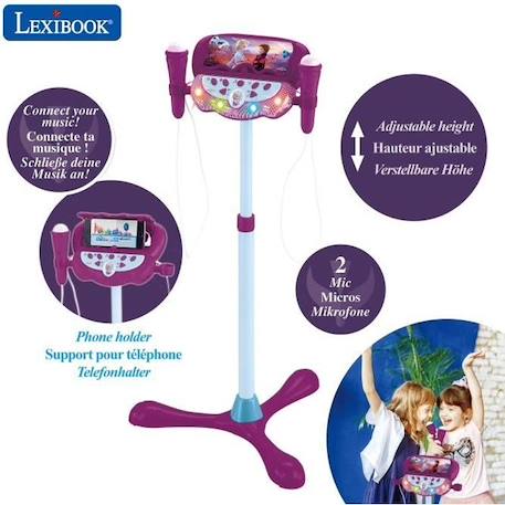 Microphone La Reine des Neiges 2 sur pied ajustable lumineux avec enceinte, 2 micros et effets vocaux - LEXIBOOK VIOLET 1 - vertbaudet enfant 