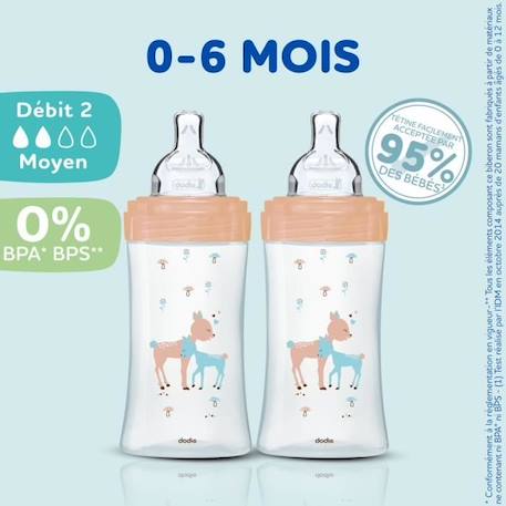 Lot de 3 Biberons DODIE Anti-Colique Sensation+ - Verre - 270ml - 0-6 Mois - Tétine plate - Débit 2 BEIGE 3 - vertbaudet enfant 