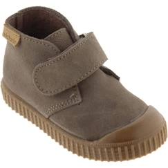 -Basket Montante Enfant Victoria - Marine - Scratch - Daim-Nubuck - Couleur Taupe - Confort Exceptionnel