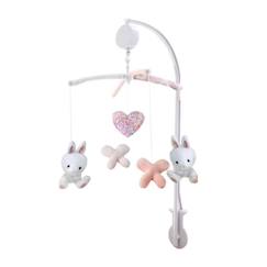 Puériculture-Mobile de lit-DOMIVA Mobile musical Lapinou - Arche PVC - Peluches amovibles - Blanc/rose - 34 x 65 cm