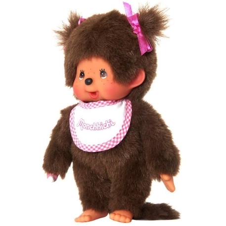 Monchhichi Peluche Fille Bavoir Rose et blanc 20 cm - 25555 BLANC 1 - vertbaudet enfant 