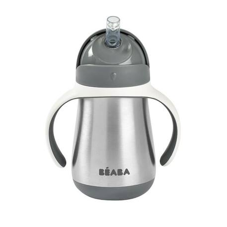 BEABA, Biberon/Tasse d'apprentissage/Gourde Bébé 2 en 1, Tasse Paille Enfant, Inox 100% étanche, Anti-fuite, 250ml, Gris minéral GRIS 4 - vertbaudet enfant 