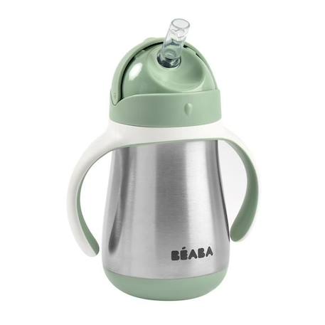 BEABA, Biberon/Tasse d'apprentissage/Gourde Bébé 2 en 1, Tasse Paille Enfant, Inox 100% étanche, Anti-fuite, 250ml, Vert sauge VERT 3 - vertbaudet enfant 