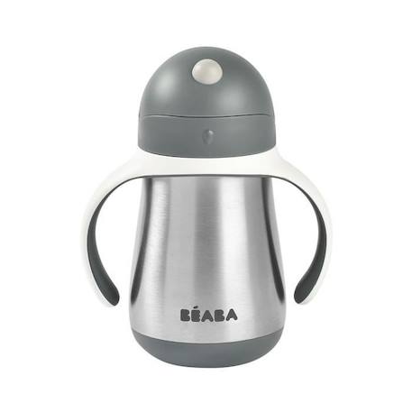 BEABA, Biberon/Tasse d'apprentissage/Gourde Bébé 2 en 1, Tasse Paille Enfant, Inox 100% étanche, Anti-fuite, 250ml, Gris minéral GRIS 3 - vertbaudet enfant 