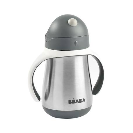 BEABA, Biberon/Tasse d'apprentissage/Gourde Bébé 2 en 1, Tasse Paille Enfant, Inox 100% étanche, Anti-fuite, 250ml, Gris minéral GRIS 1 - vertbaudet enfant 